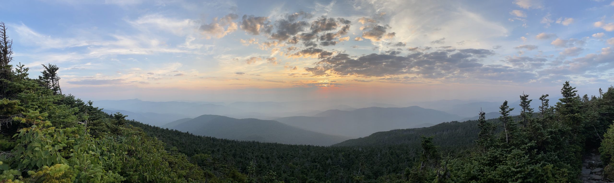 View of the sunset in the western Vermont sky, from the summit of Camel's Hump